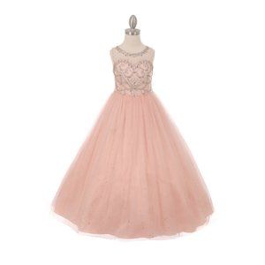 CINDERELLA COUTURE Blush AB tone Sleeveless round Tulle Dress Multi-Sizes X5042